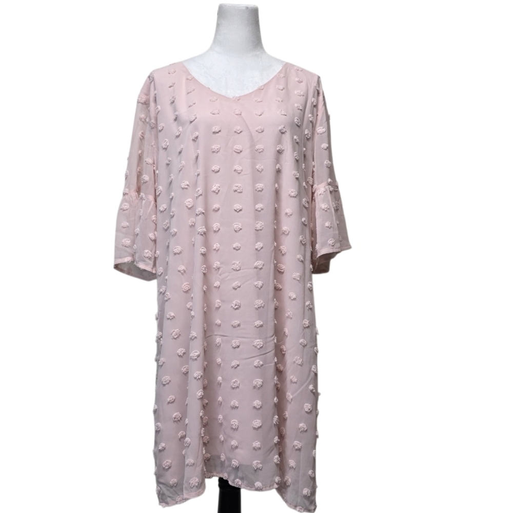 Fashion FEXIXV Dust Rose Pink Chiffon Swiss Dot Pom Dress Size XXL